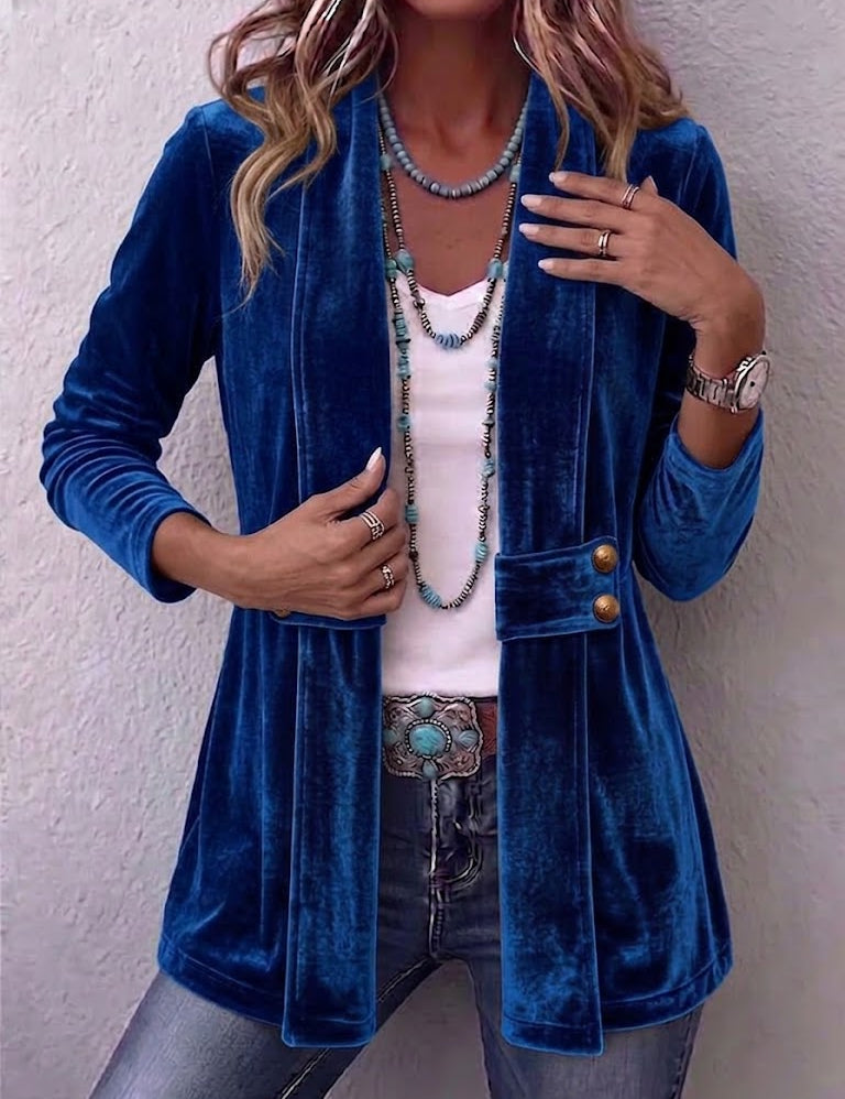Muriel | Vintage Lapel Button-Accent Long Sleeve Open Front Jacket