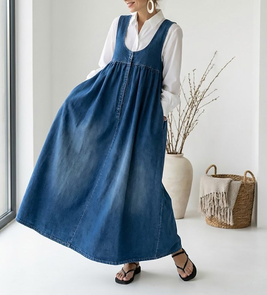 Erin Vintage Denim Maxi Dress - view 6