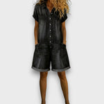 Georgina Vintage Cotton Denim-Look Short Jumpsuit - view 3
