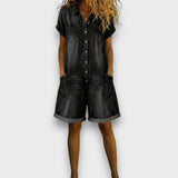 Georgina Vintage Cotton Denim-Look Short Jumpsuit - view 3