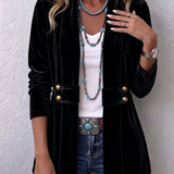 Muriel | Vintage Lapel Button-Accent Long Sleeve Open Front Jacket
