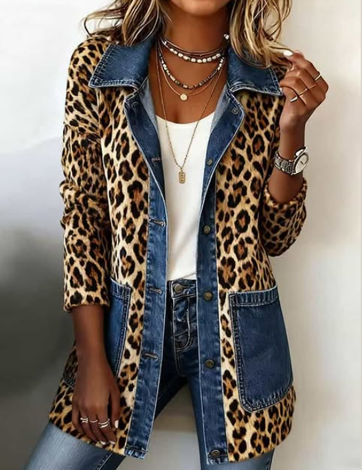 Nora | Leopard Print Denim Panel Contrast Longline Jacket