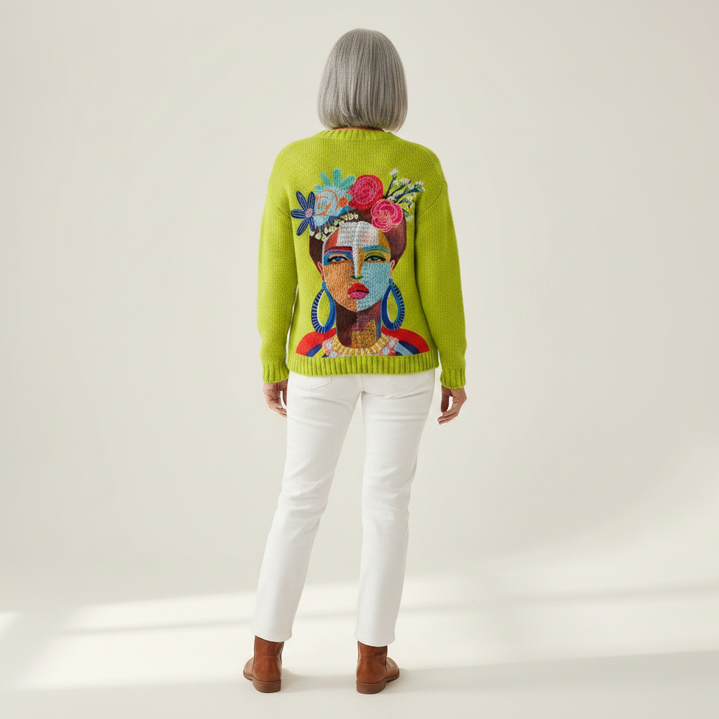 Pamela Painting Portrait Art Printed Buttoned Cardigan - view 3