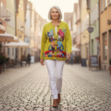 Pamela Painting Portrait Art Printed Buttoned Cardigan - view 4