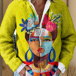 Pamela Painting Portrait Art Printed Buttoned Cardigan - view 5