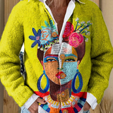 Pamela Painting Portrait Art Printed Buttoned Cardigan - view 5