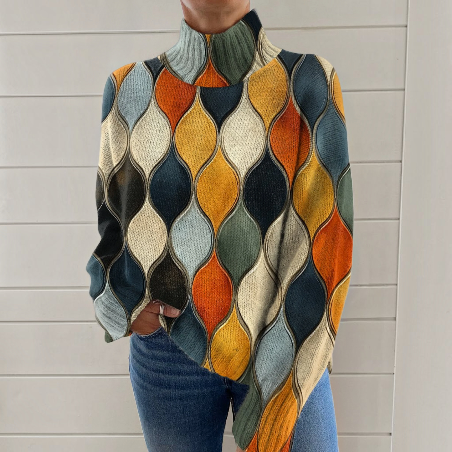 Alison, Retro Teardrop Roll-Neck Jumper