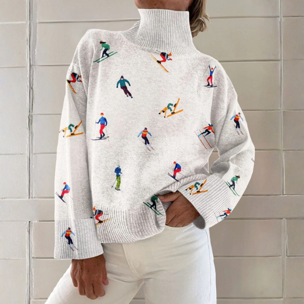 Carol, Ski Print Roll-Neck Jumper