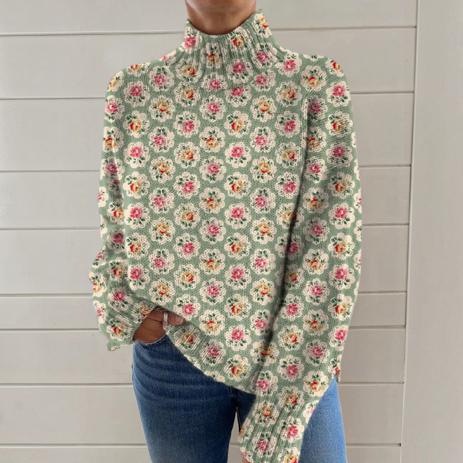 Diane, Ditsy Floral Roll-Neck Jumper