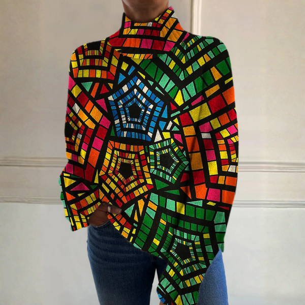 Karen, Stained Glass Print Roll-Neck Jumper