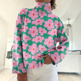 Linda, Pink Daisy Roll-Neck Jumper