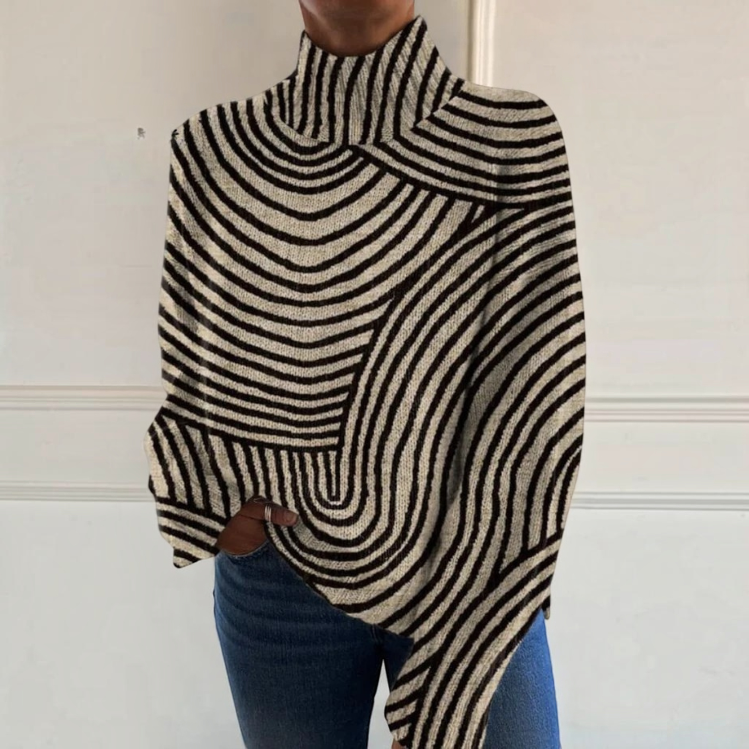 Louise, Graphic Stripe Roll-Neck Jumper