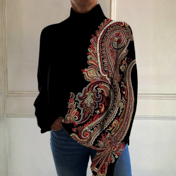 Patricia, Black Paisley Roll-Neck Jumper
