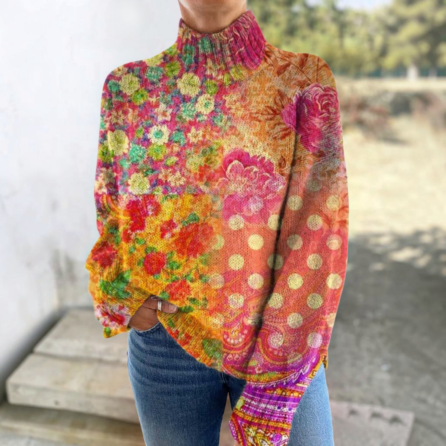 Poppy, Floral &amp; Polka Dot Roll-Neck Jumper