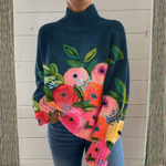 Rose, Navy Floral Roll-Neck Jumper