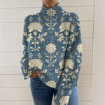 Susan, Blue Heritage Floral Roll-Neck Jumper