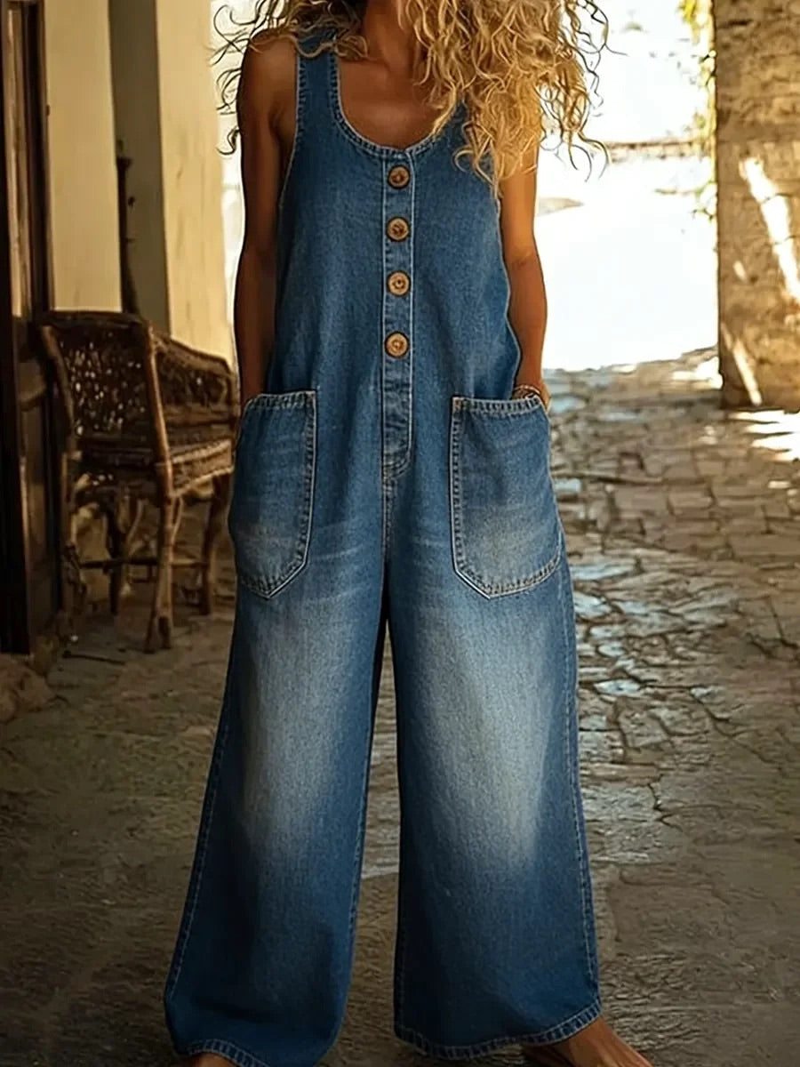 Zoe Vintage-Wash Denim Jumpsuit - view 2