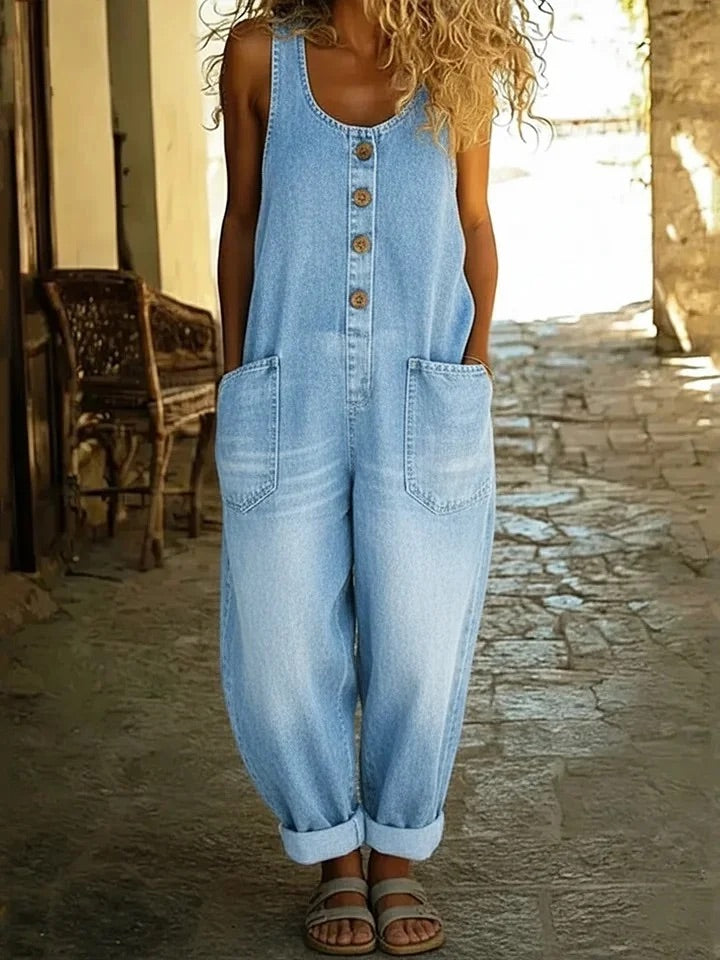 Zoe Vintage-Wash Denim Jumpsuit - view 4
