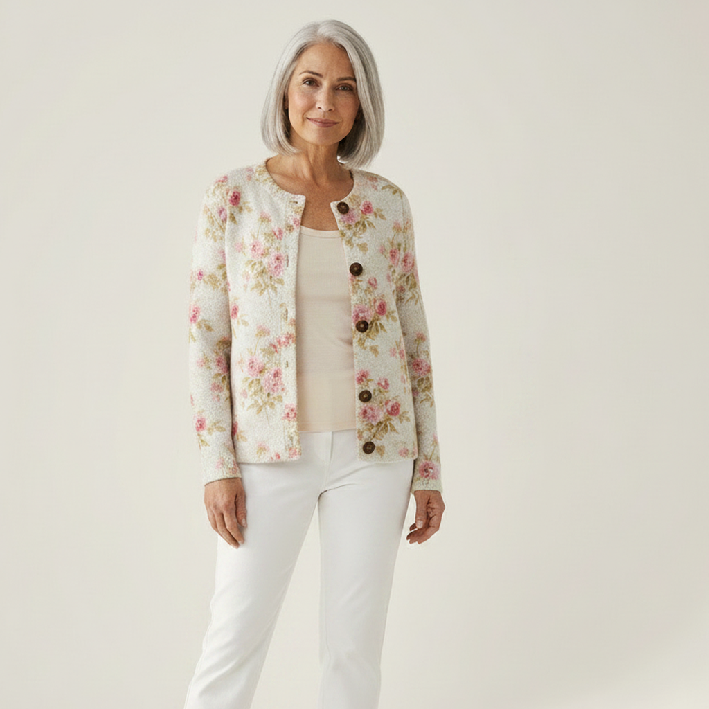 Serena Flowers & Leaves Print Buttoned Cardigan