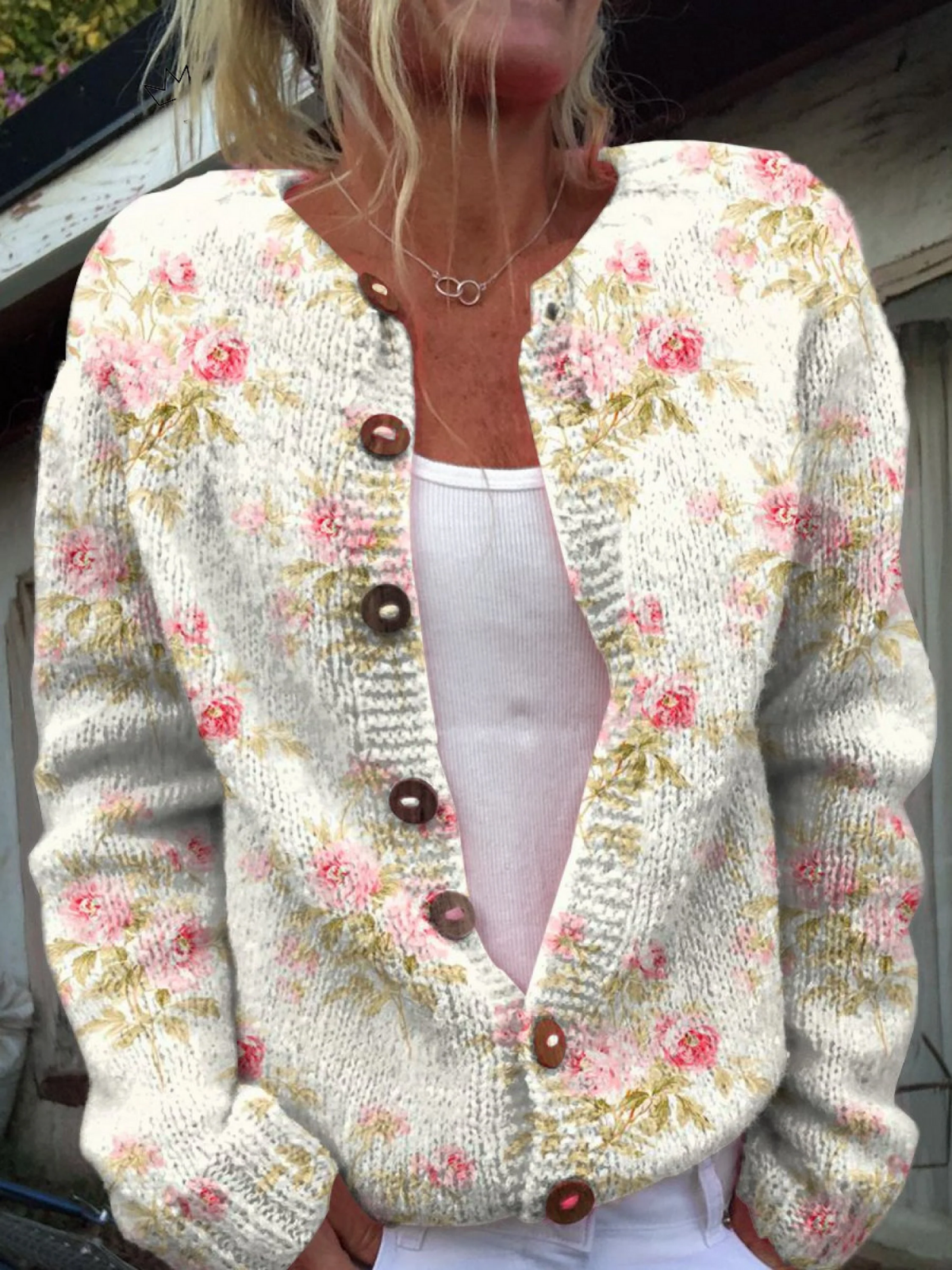Serena Flowers & Leaves Print Buttoned Cardigan - view 5