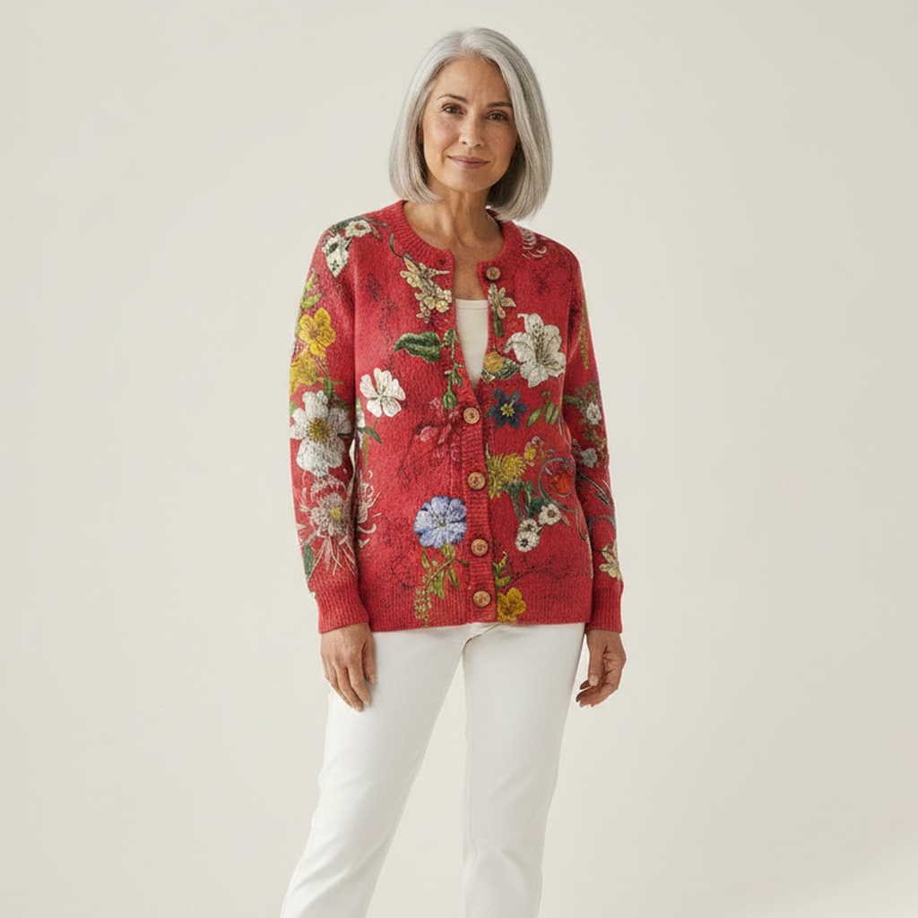 Sheila Vintage Floral Art Print Buttoned Cardigan