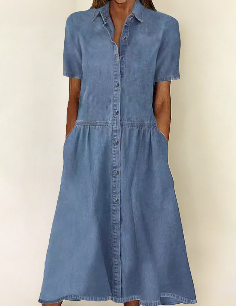 Bethany Short-Sleeve Denim Dress - view 2