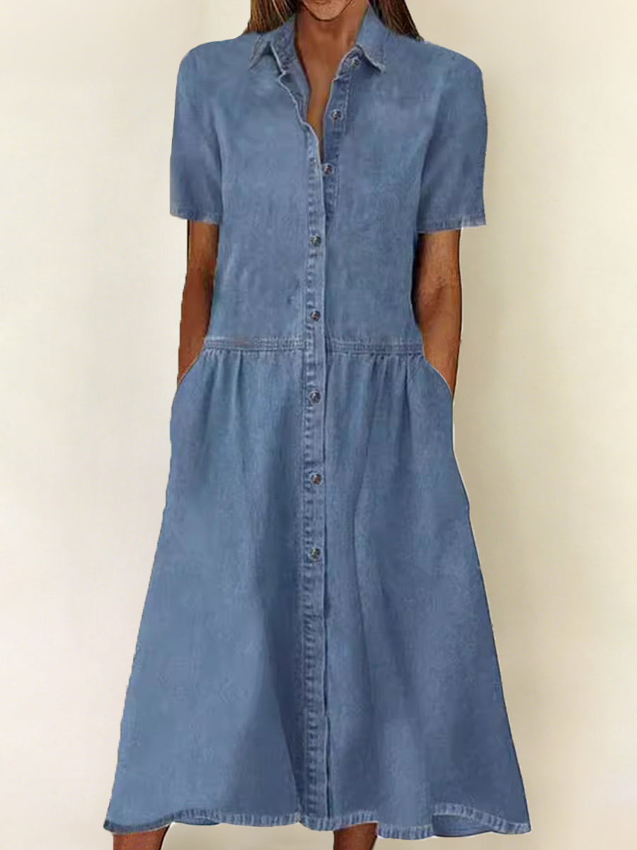 Bethany Short-Sleeve Denim Dress - view 2