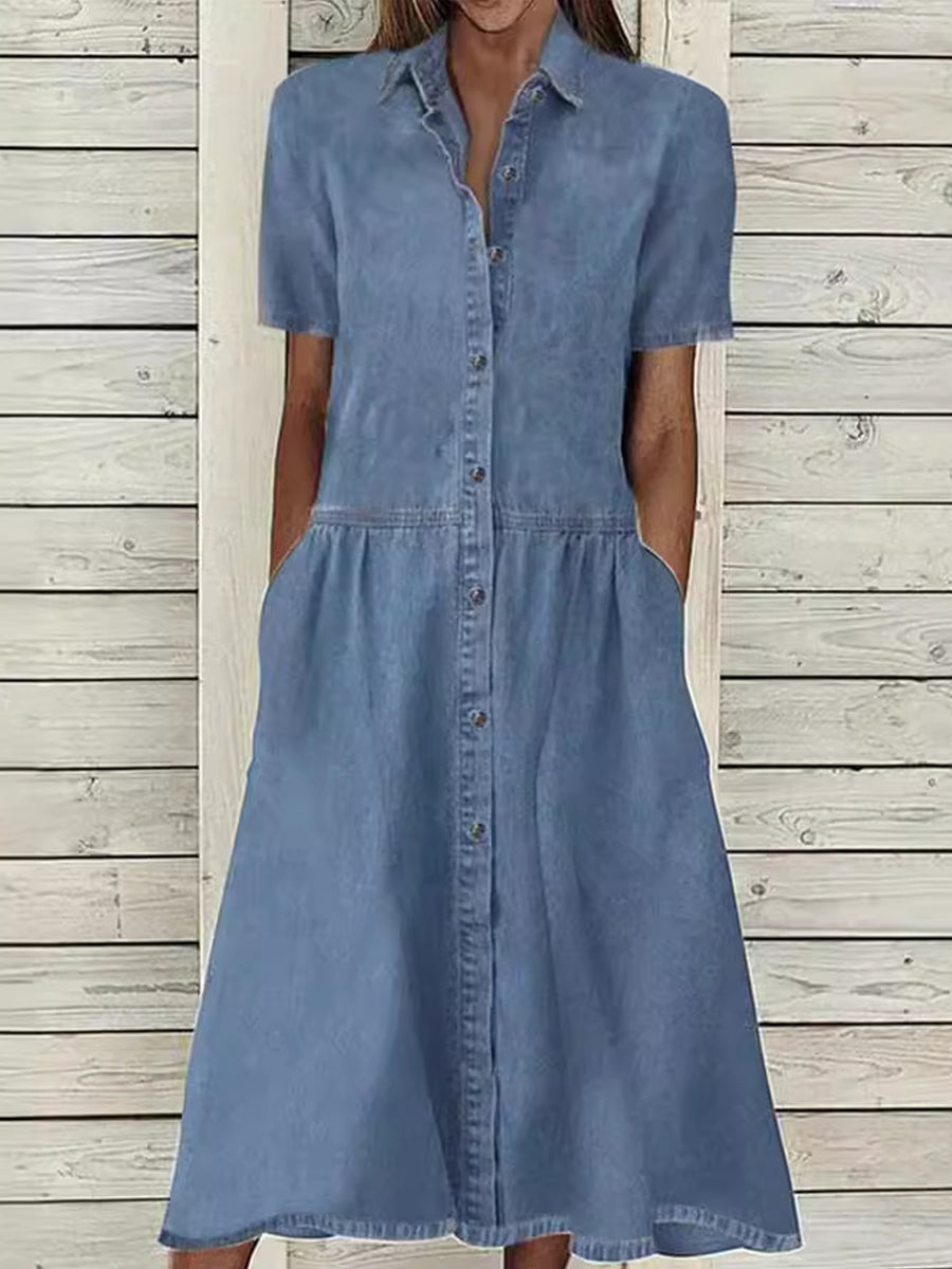 Bethany Short-Sleeve Denim Dress - view 3
