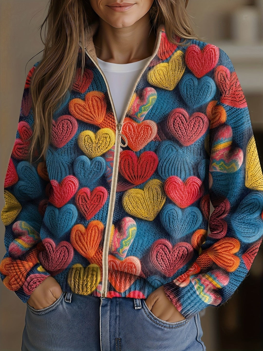 Suzanne Cardigan with Colourful Heart Pattern