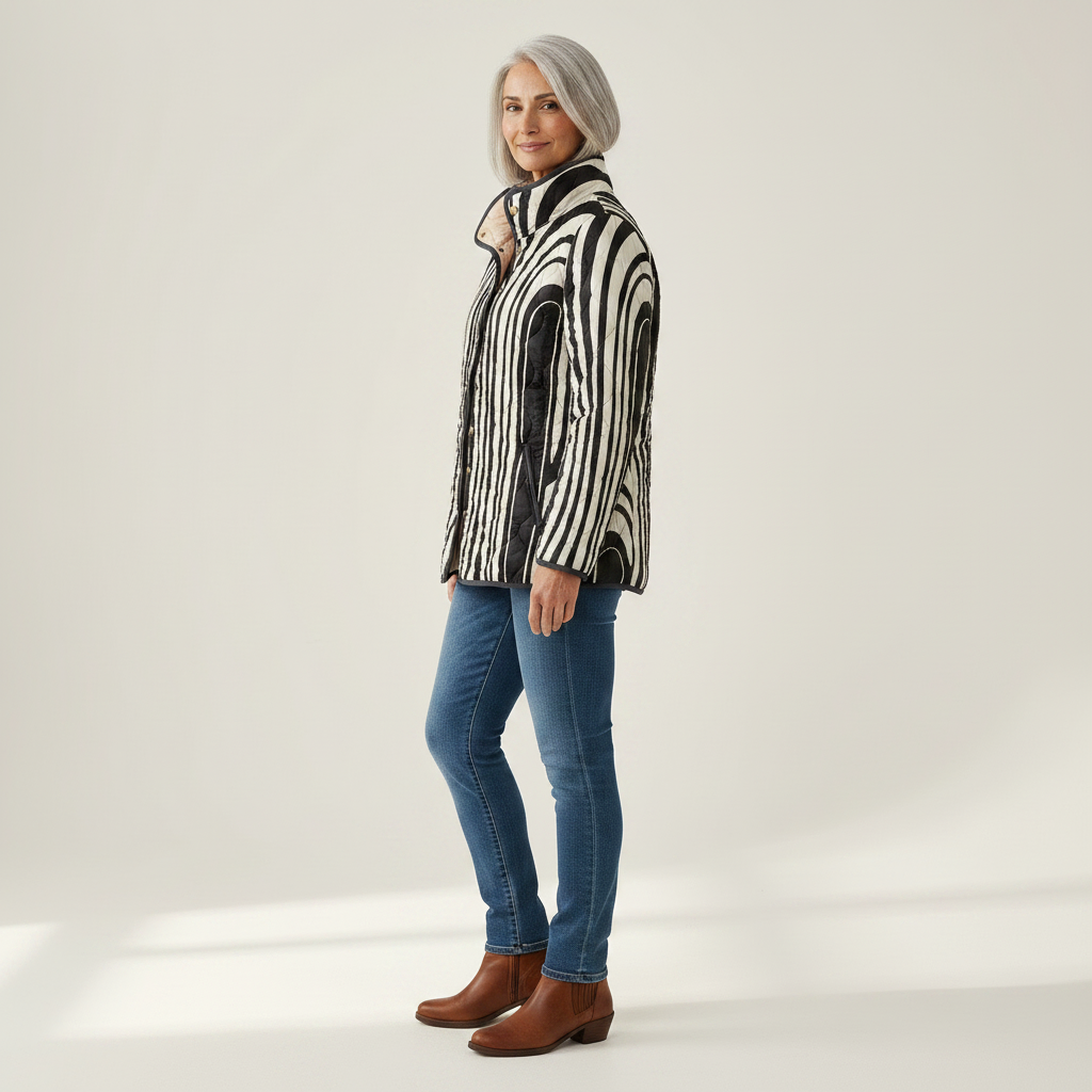 Sybil Casual Quilted Jacket with Abstract Geometric Design - view 2