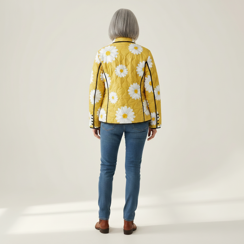 Wanda Yellow Quilted Jacket with Daisies - view 3