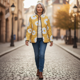 Wanda Yellow Quilted Jacket with Daisies - view 4