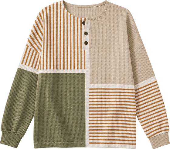 Hedda | Patchwork Jumper in Green and Mustard Yellow