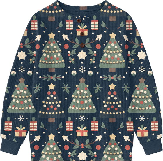 Ida | Christmas Jumper in Dark Blue with Fir Trees