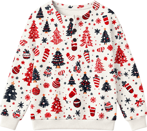 Imke | Christmas Jumper in White with Fir Trees and Baubles